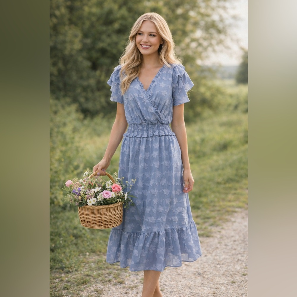MikaRose Ruffled Faux Wrap Dress